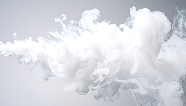 Abstract swirls of white ink in motion against a light gray background