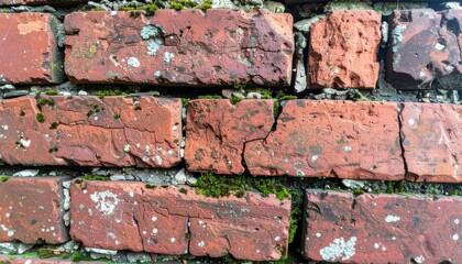 Weathered Red Brick Wall Close Up Rustic Texture