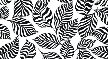 Bold black and white leaf pattern with organic curves and natural flow