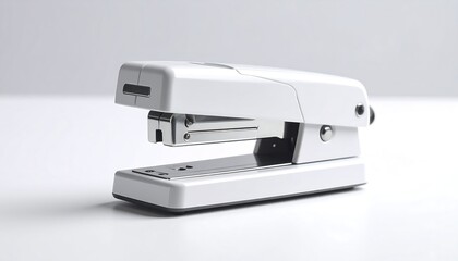 A white stapler on a white surface