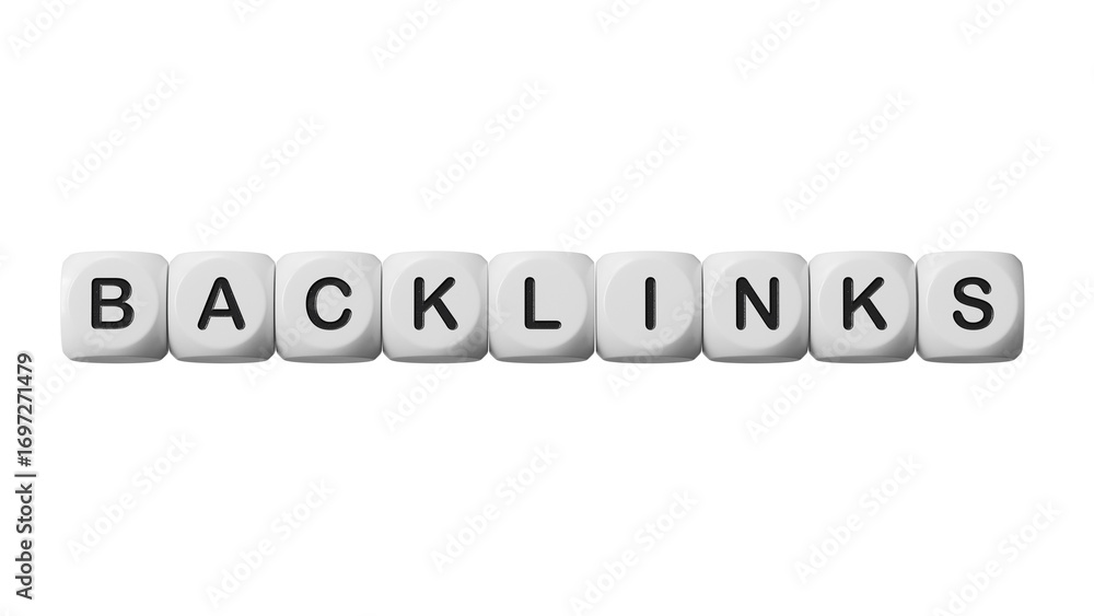 Poster backlinks - conceptual text with wooden dice.supports png files with transparent backgrounds.