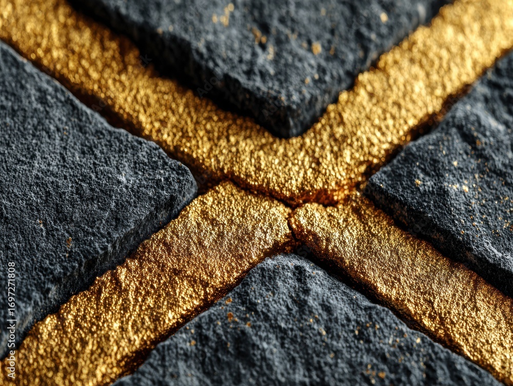 Poster geometric gold and stone: a macro perspective of a meticulously crafted surface, showcasing contrast