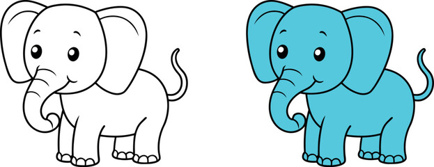 baby Elephant outline and illustration