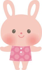 保育・子供向け動物の仲間_両手を広げた笑顔のうさぎ ピンク