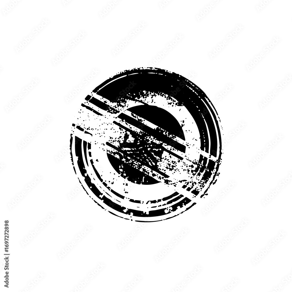 Poster vector abstract circular emblem with distressed slash marks.