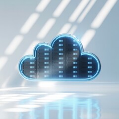 Futuristic digital cloud computing concept representing data storage and global network connectivity in modern technology