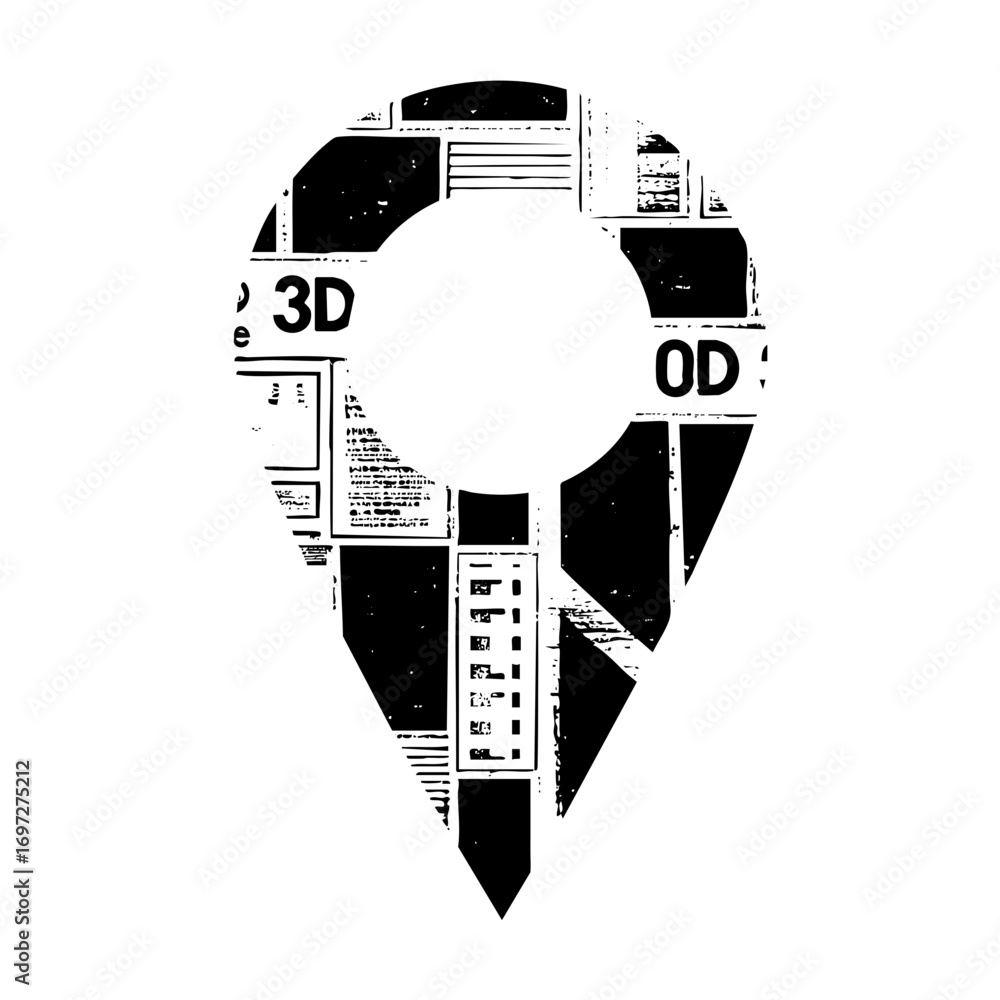 Poster vector abstract portrait of a head composed of geometric shapes and typography.