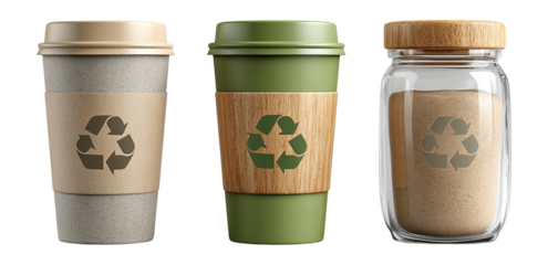 Eco-Friendly Reusable Cups and Containers with Recycling Symbols