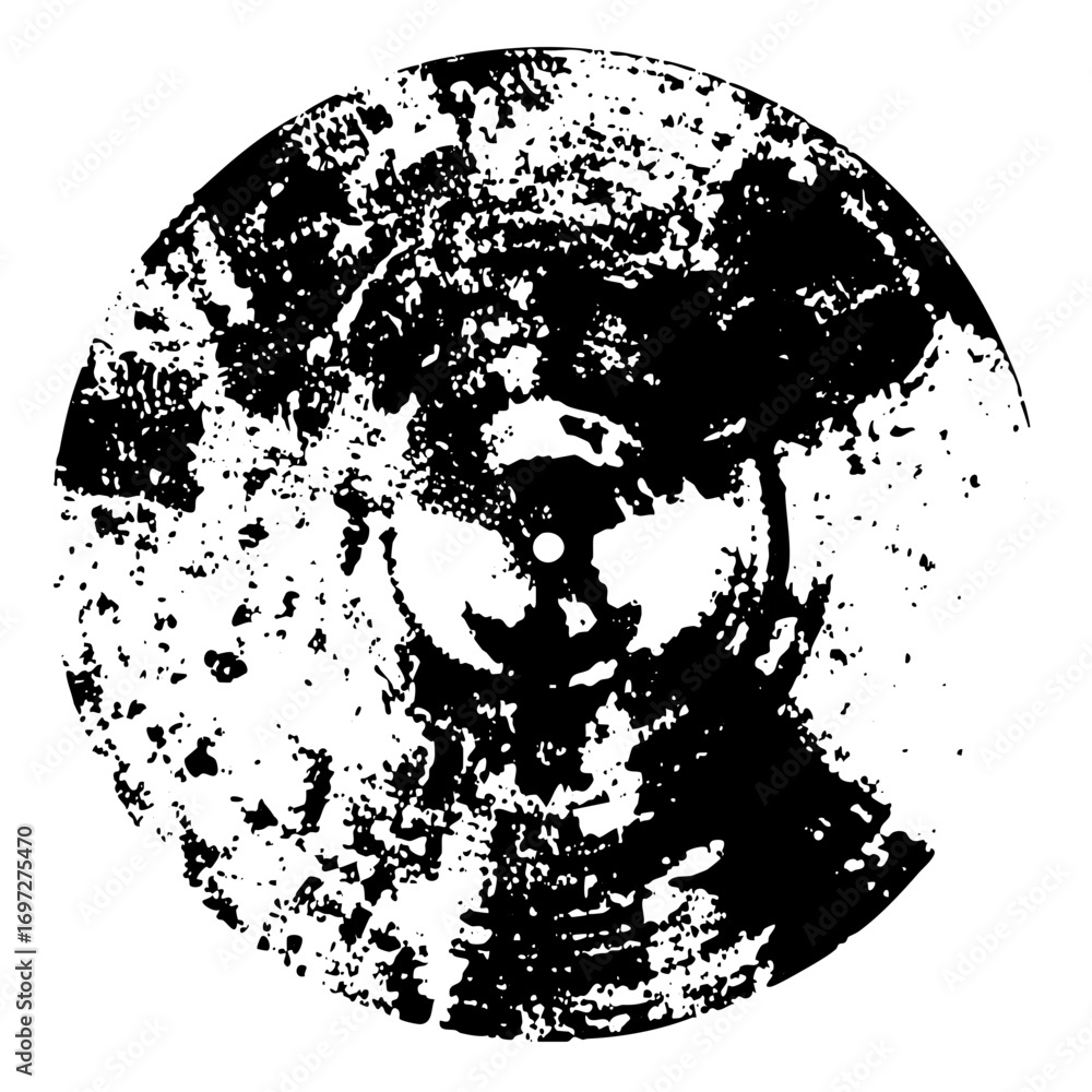Poster vector abstract circular features a distressed textured moon .