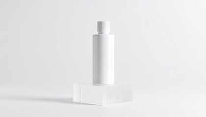 White Cosmetic Bottle Mockup on Acrylic Riser