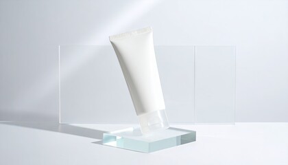 White Cosmetic Gel Tube on Glass Riser with Rim Light