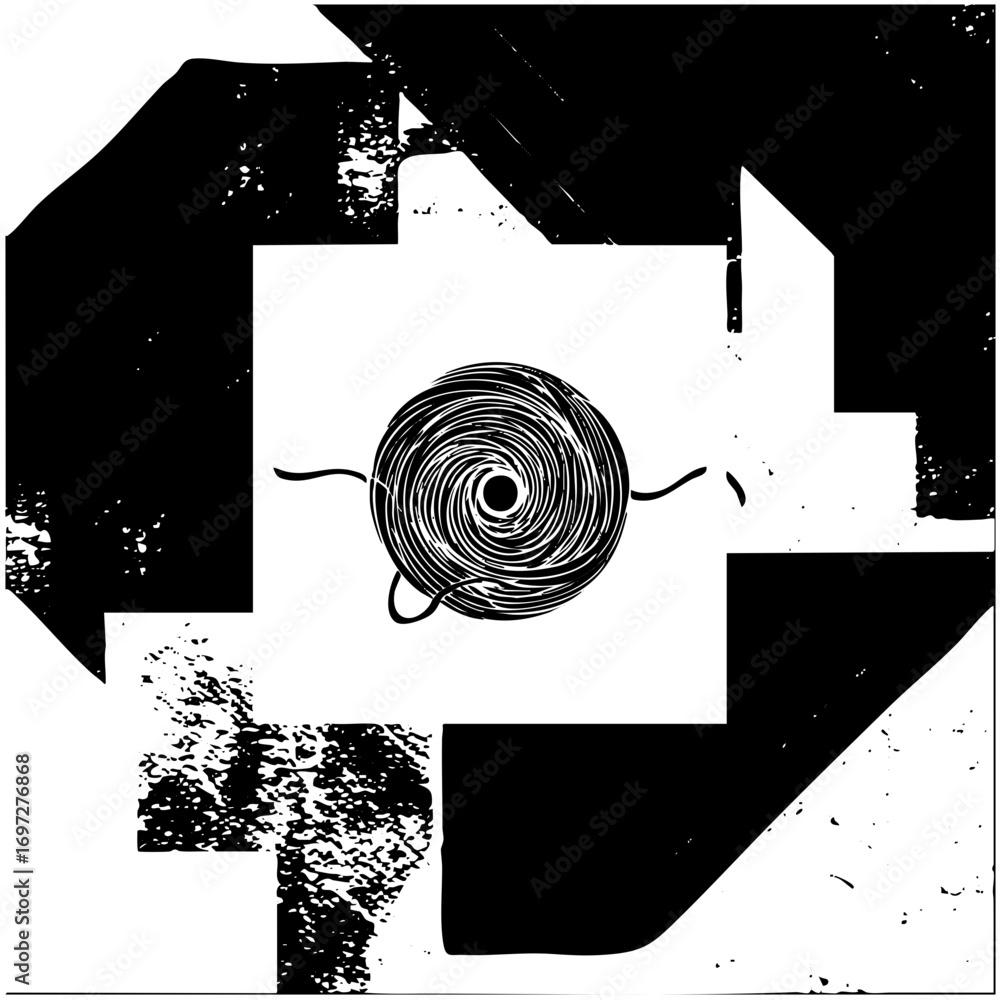 Poster vector abstract spiral with geometric shapes.