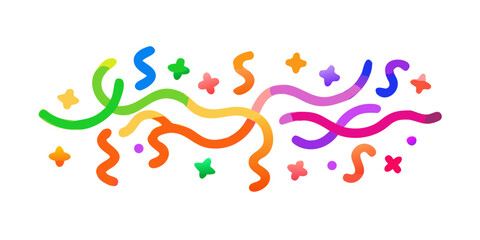 Colorful abstract confetti and streamers on a black background for celebrations and parties