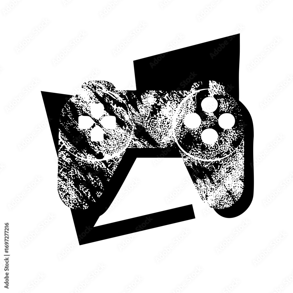 Poster vector gaming controller integrated with abstract geometric shapes.