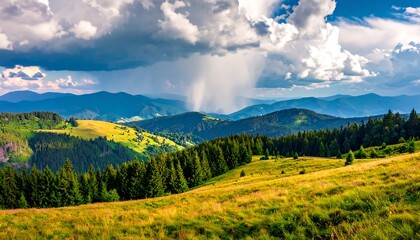 Obraz premium Mountain landscape panorama with stormy clouds