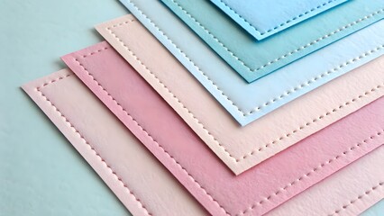 Obraz premium Stitched Gradient Paper Rectangles. Pastel gradient paper rectangles layered like an accordion, edged with delicate stitched trim. Soft, tactile abstract.