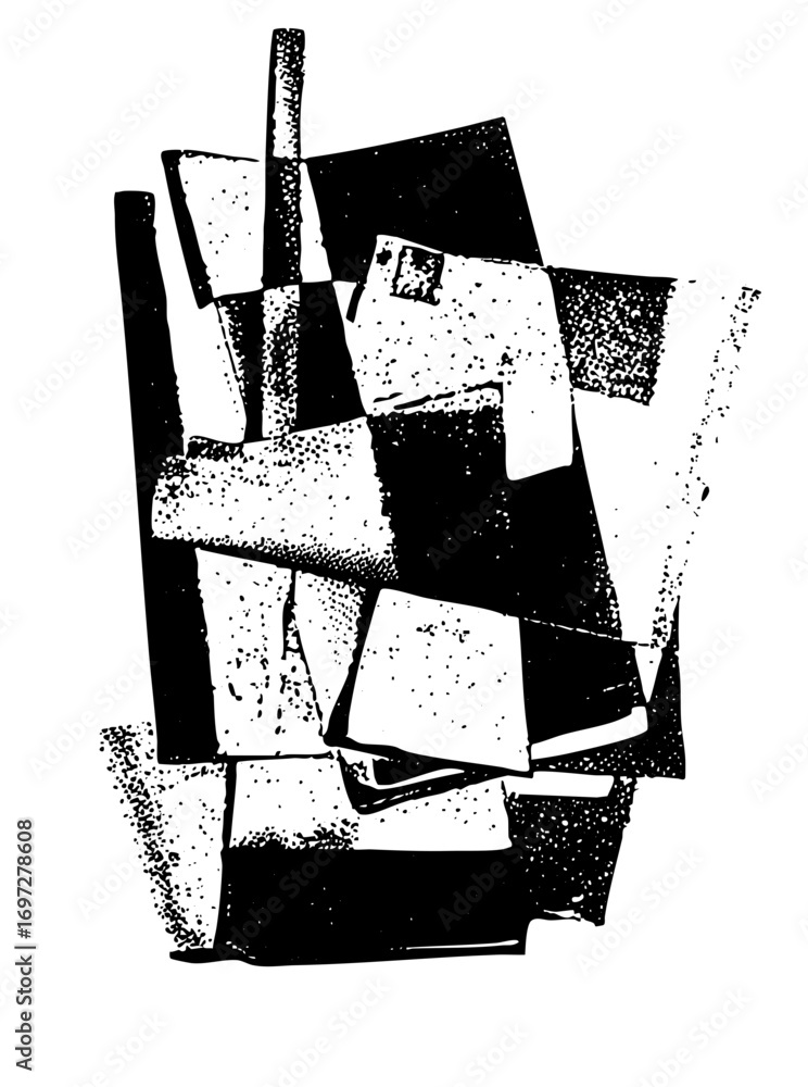 Poster vector abstract geometric composition of intersecting black shapes.