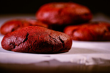 Stack of red velvet cookies
