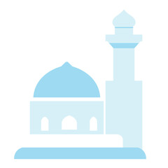 Flat illustration of Masjid Al Azhari with blue dome and tall minaret. Ideal for Islamic, religious, or cultural-themed designs.