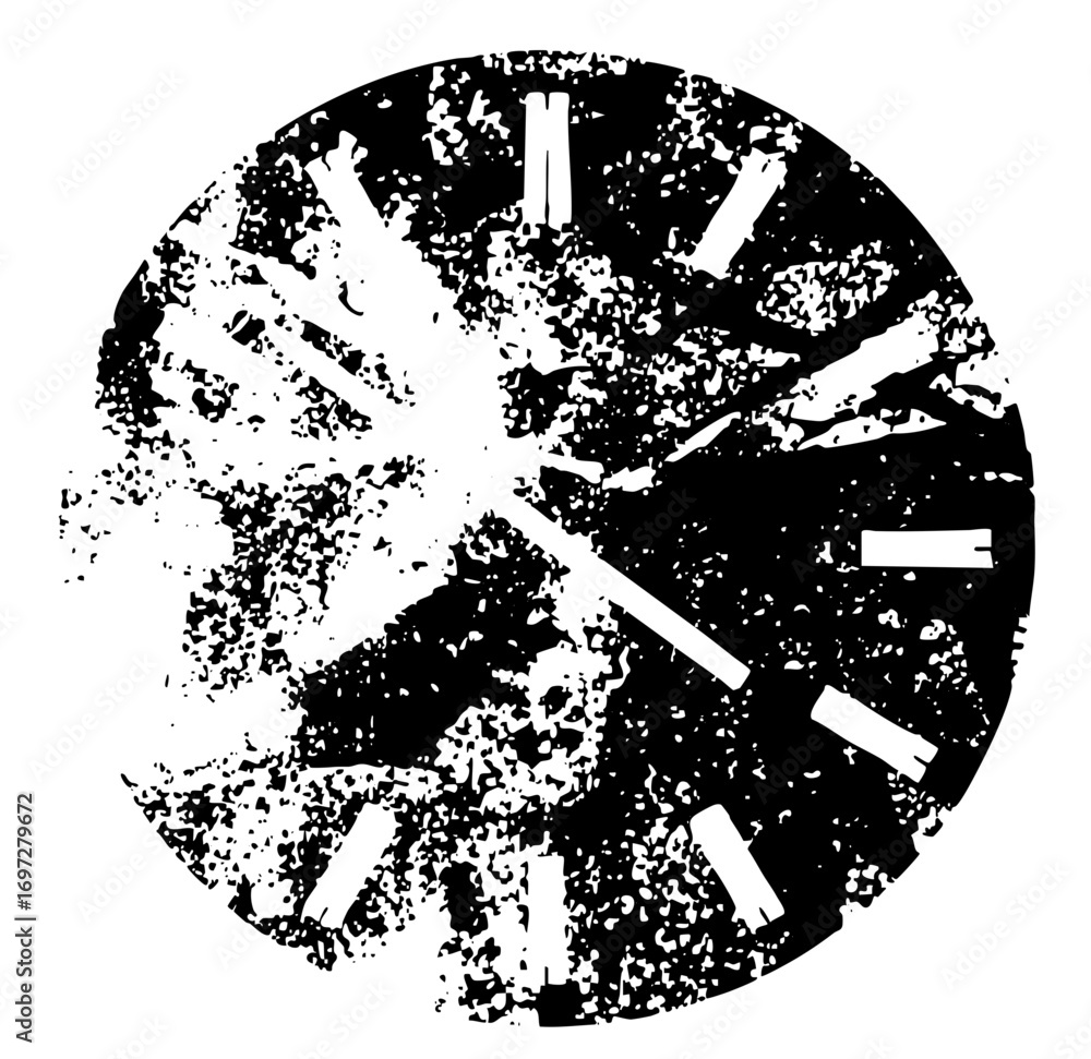 Poster vector distressed clock face with hands pointing to ten past two.