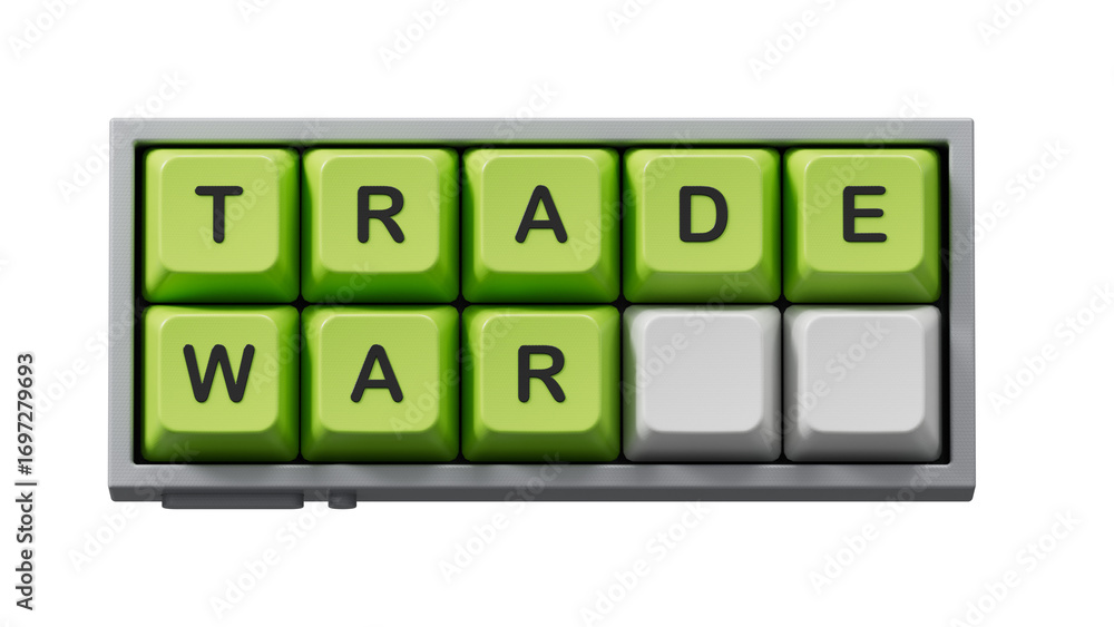 Poster words trade war made of computer keyboard keys, copy space.supports png files with transparent backg