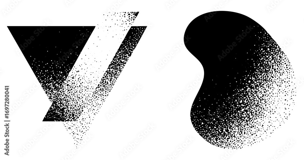 Poster vector abstract dissolving shapes with halftone effect.