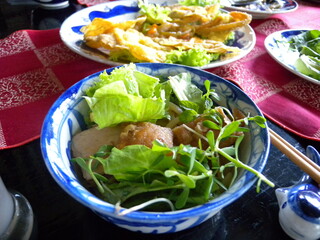 vietnam noodle Cao Lau with herb
