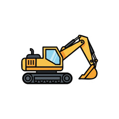 Naklejka premium A vibrant yellow excavator, a powerful piece of heavy construction machinery, is depicted in a clean, isolated vector illustration, ideal for industrial digging.