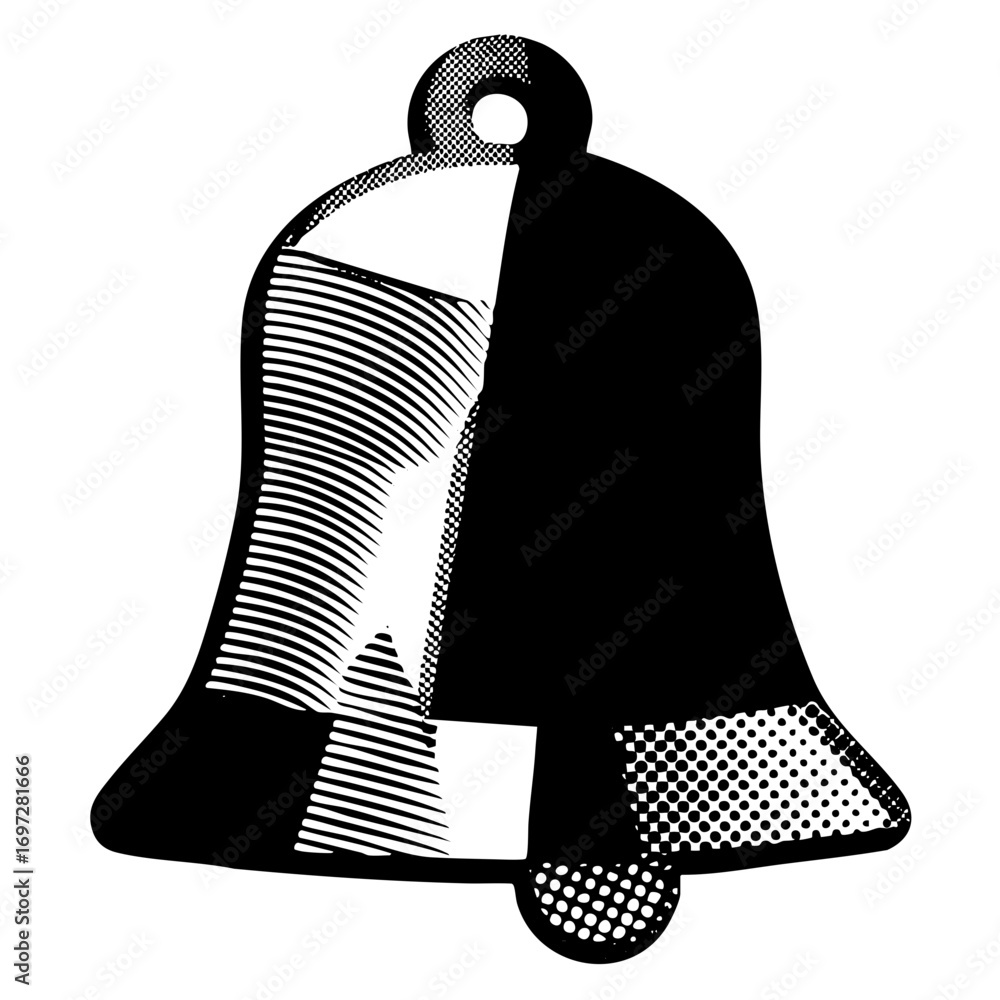 Poster vector bell with halftone and linear .