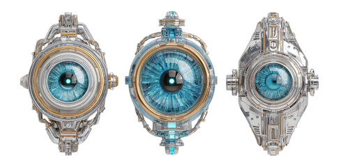 Futuristic Eye Design with Mechanical Elements and Blue Iris Detail