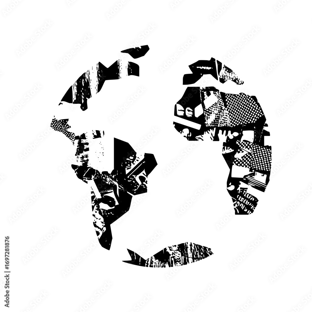 Poster vector abstract world map with fragmented continents.
