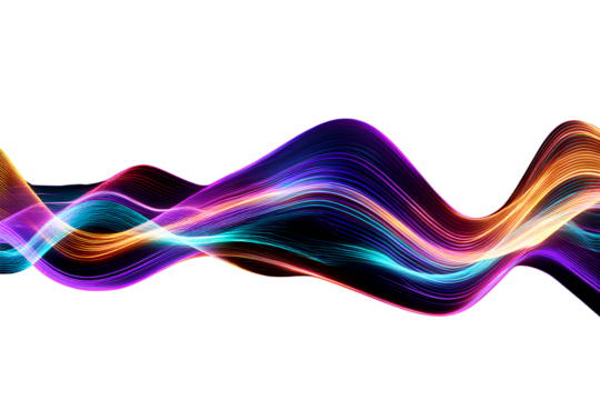 Abstract colorful sound wave made of smooth flowing stripe lines in neon  with a transparent background.png