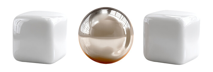 White Cubes and Reflective Sphere on Minimalist Surface Display