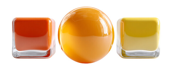 Colorful Round and Square Bottles in Warm Tones of Orange and Yellow