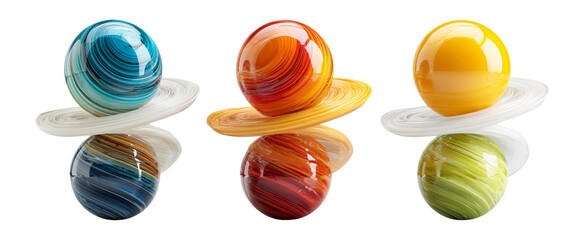 Colorful Orbital Spheres with Wavy Rings in a Minimalistic Design