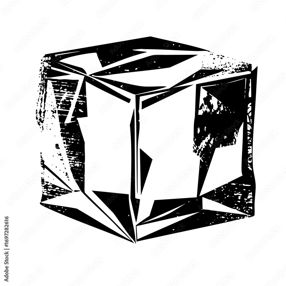 Aufkleber vector abstract fractured cube in monochrome style.