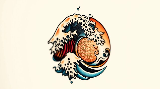 Japanese Wave Tattoo Design.