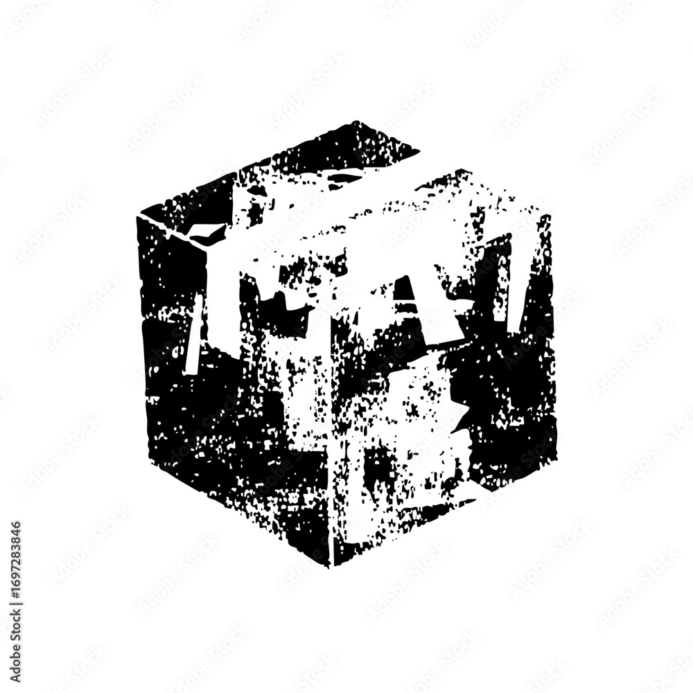 Poster vector abstract geometric cube with distressed texture.