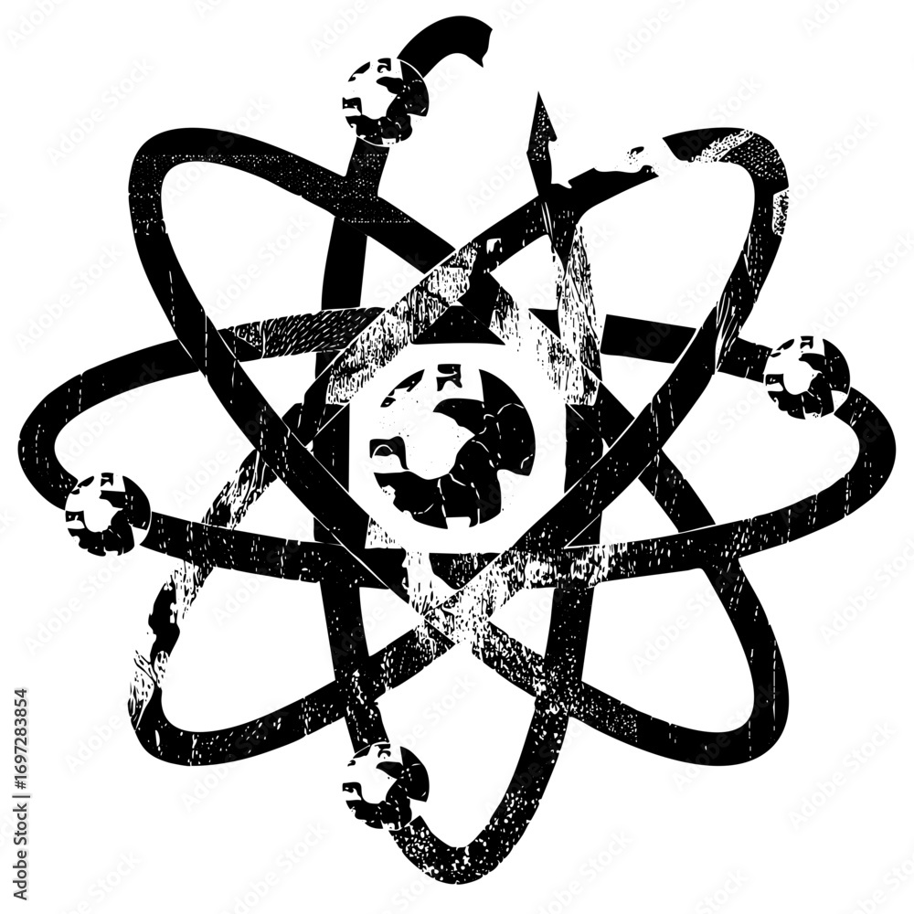 Poster vector distressed atomic structure with intersecting lines.
