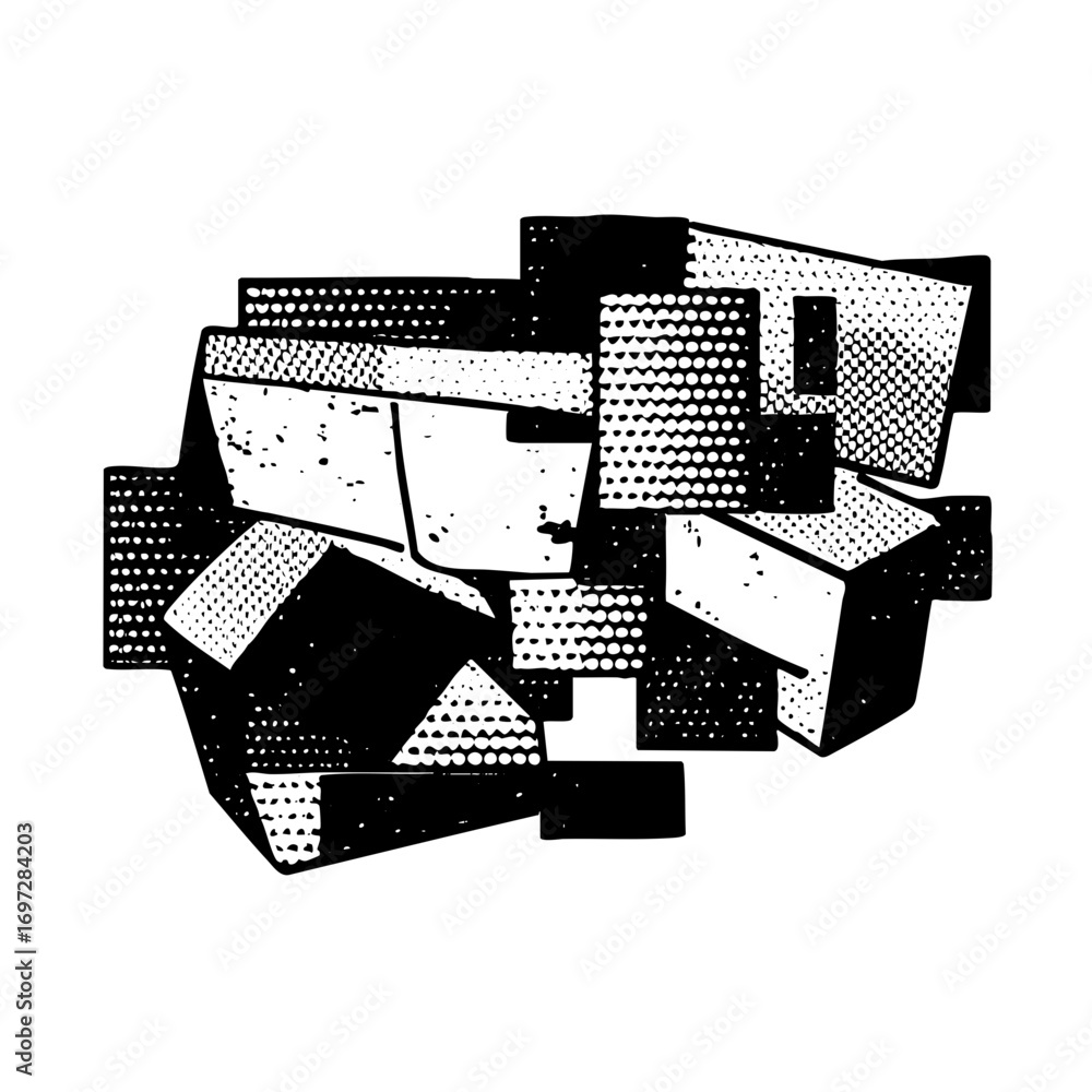 Aufkleber vector abstract geometric composition of stacked cuboids and triangles.