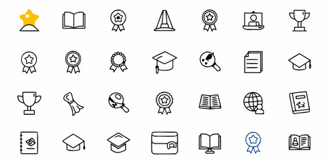 Collection of various weather and technology related icons in a simple black outline style format design