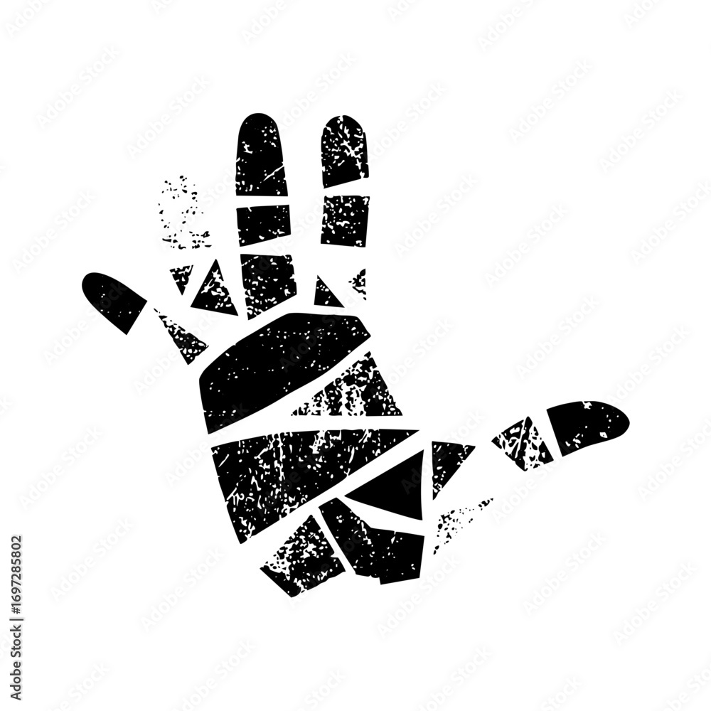 Poster vector distressed handprint with fragmented shapes.