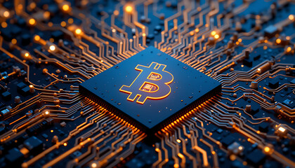Bitcoin and Cryptocurrency Mining Currency Concept Depicting Blockchain Technology, Digital Asset Transactions, Secure Mining Operations, Crypto Wallets, and Decentralized Financial Ecosystem
