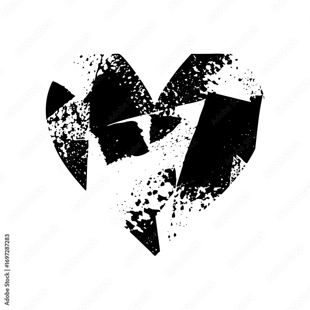Poster vector fragmented black heart with distressed texture.
