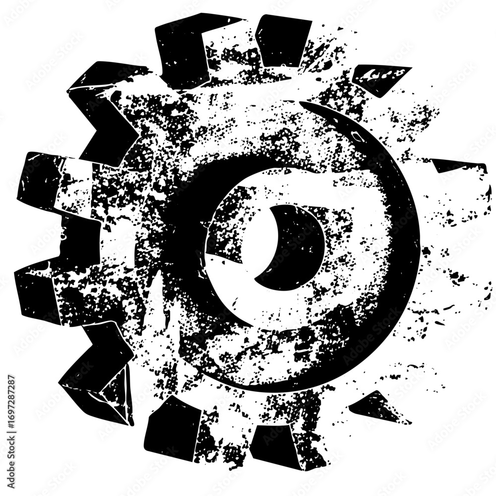 Poster vector abstract gear and circle with distressed texture.