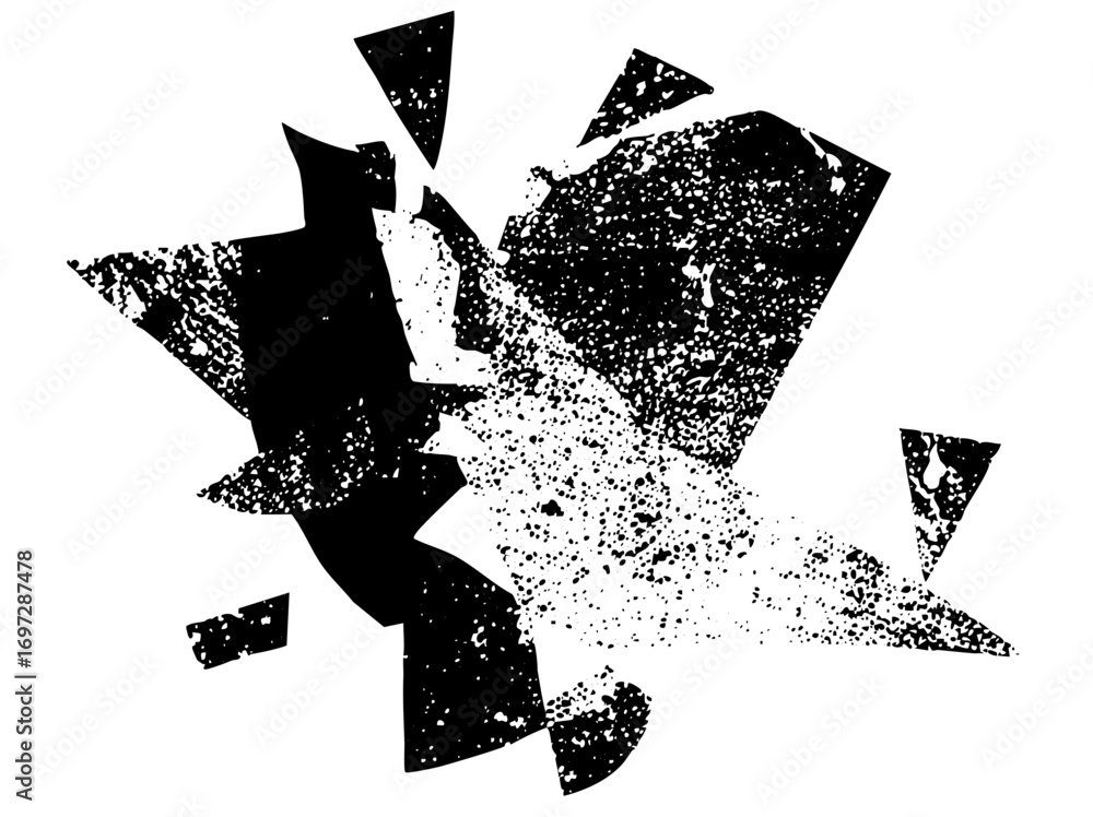 Poster vector abstract shattered explosion with fragmented shapes.