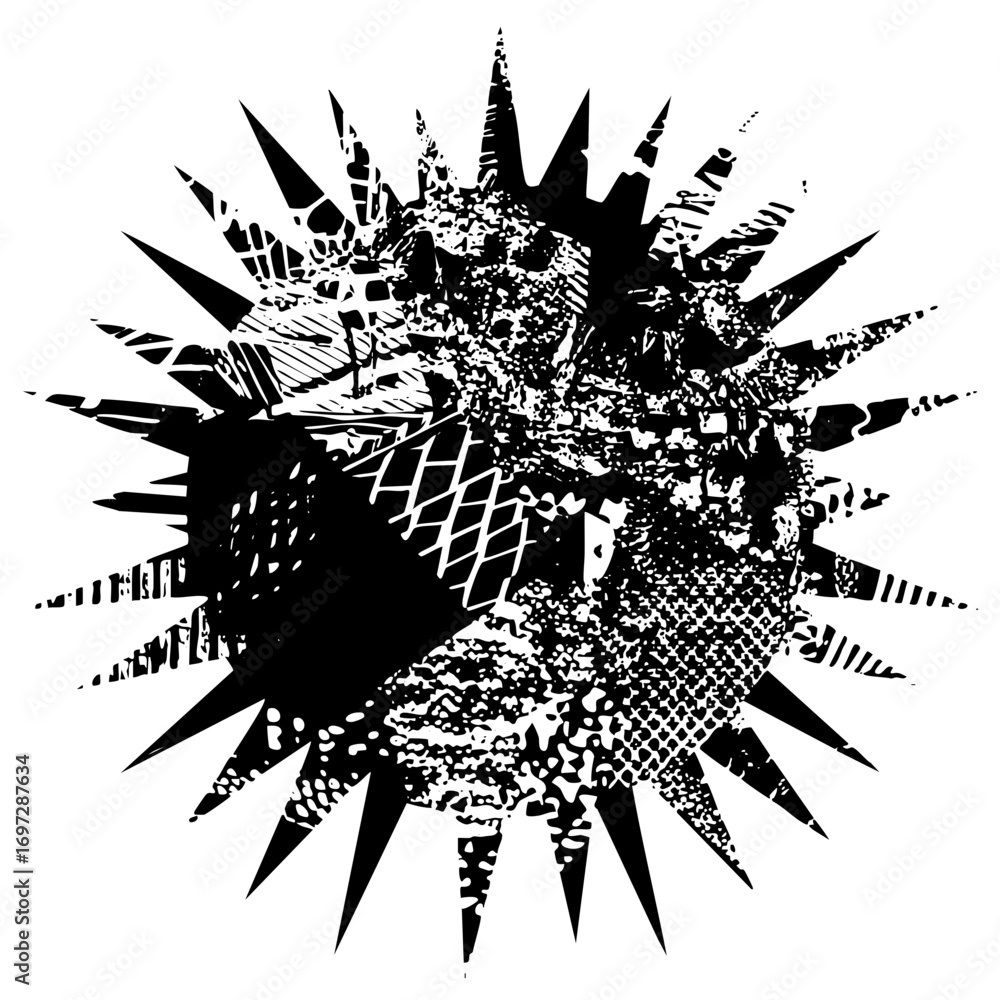 Poster vector abstract burst features sharp spiky elements and textured details.