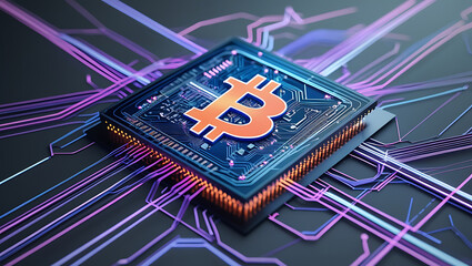 Bitcoin and Cryptocurrency Mining Currency Concept Depicting Blockchain Technology, Digital Asset Transactions, Secure Mining Operations, Crypto Wallets, and Decentralized Financial Ecosystem