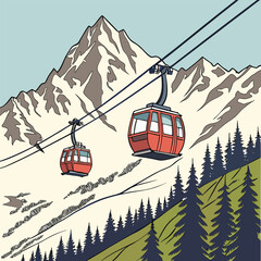Obraz premium Simple Gondola Lift over Alpine Valley