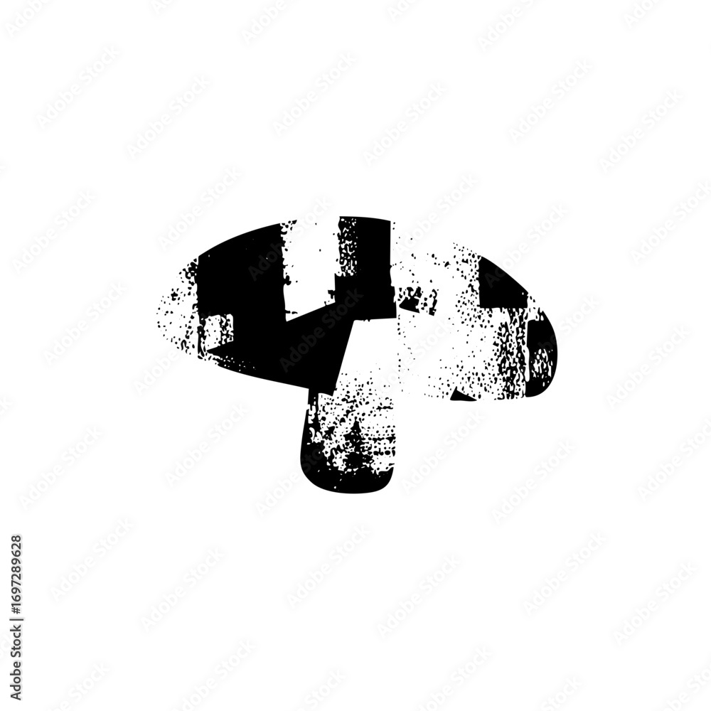 Poster vector abstract black mushroom with distressed texture.